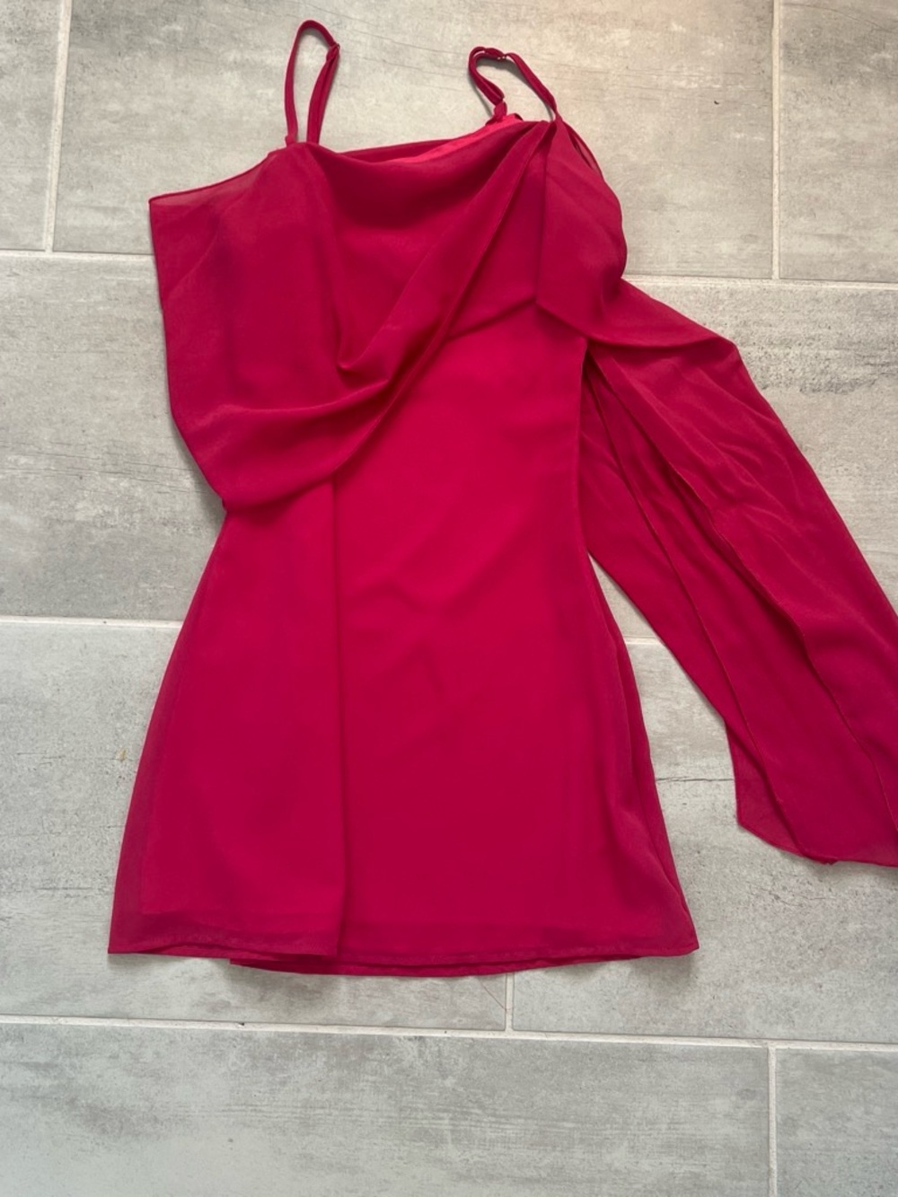 Peppermayo Fuchsia One-Shoulder Mini Dress with Draped Overlay - Picture 3 of 4